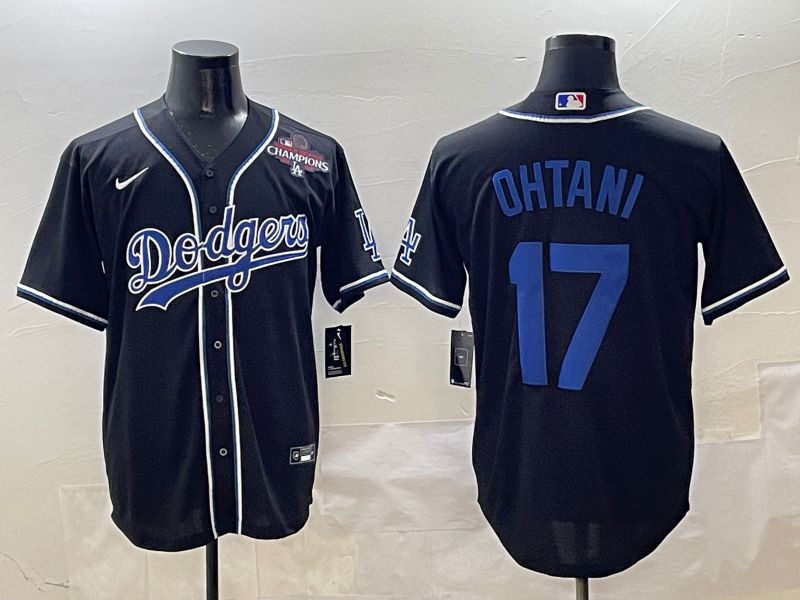 Men Los Angeles Dodgers #17 Ohtani Black blue Three generations Nike 2025 MLB Jersey style 9